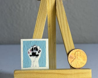 Envío gratis Miniatura Pequeña Pintura al óleo hecha a mano Gato Gatito Arte Original Casa de muñecas Mascota Patas de gato Blanco Original
