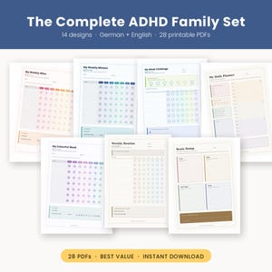 ADHD Printable Bundle Family Set | Kids Teens Adults Reward Chart Planner | 28 PDFs German English Download