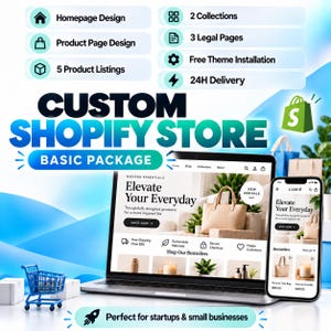 Professional Shopify Website Design • Custom Homepage • Product Page Design • Free Theme Installation • 24-Hour Turnaround