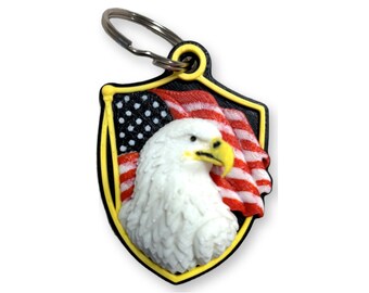 3D Printed Eagle Flag Shield Keychain, Patriotic USA Gift (Multicolor)