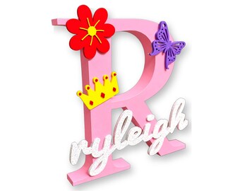 Personalized Name Letter Sign, 3D Printed Custom Initial with Name, Kids Room Decor, Nursery Name Sign, Girl Birthday Gift