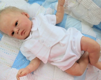 Vintage knit Bubble Romper for Baby Boy or Reborn Silicone Art Doll size 3 mo!  CLOTHING ONLY!