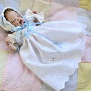 9-10 inch Gown Set for Micro Mini Baby. Embroidered Cotton for Reborn Silicone Art Dolls. CLOTHING ONLY! Free Shipping US!
