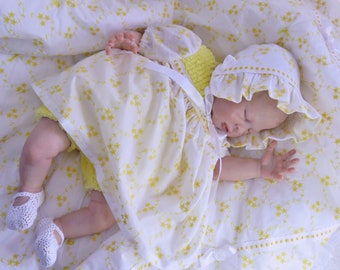 Embroidered Cotton & Baby Chenille Layette Dress and Blanket Set for Reborn Silicone Art Doll  CLOTHING ONLY!