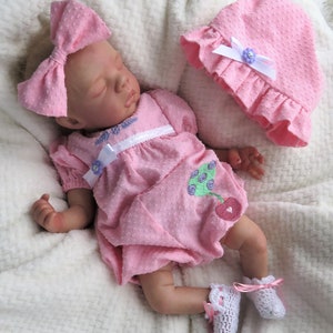 16 Inch Embroidered Linen Romper Set for Mini Preemie Baby! Silicone Reborn Art Doll!  CLOTHING ONLY! Free Shipping!