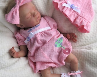 16 Inch Embroidered Linen Romper Set for Mini Preemie Baby! Silicone Reborn Art Doll!  CLOTHING ONLY!
