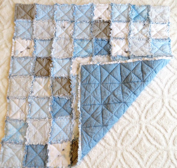 Cotton and Chenille Rag Quilt Ready to Free Ship in USA