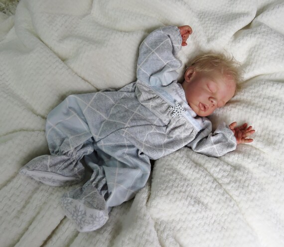 Mini Flannel Footie Pajama Sleeper for 16 Inch Preemie Reborn