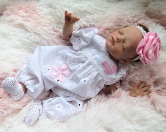 14 zoll Mini Baby Bestickte Baumwolle Ösen Strampler Set für Micro Preemie Reborn Silikon Art Doll! KLEIDUNG NUR!Kostenloser Versand in USA!