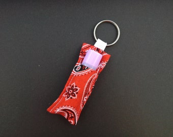 Red Paisley fabric lip balm /chapstick holder keychain. FREE SHIPPING!