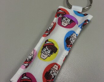 Where's Waldo cartoon fabric lip balm /chapstick holder keychain. FREE SHIPPING!