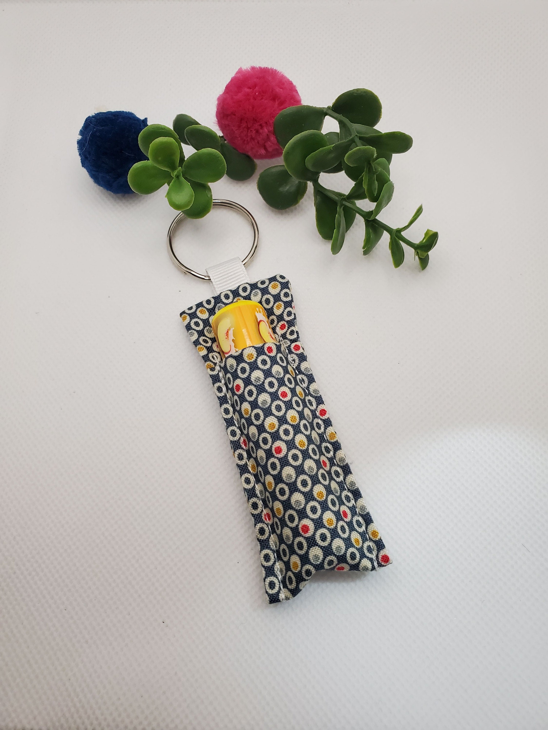 Blue Vintage Dots Fabric Lip Balm /chapstick Holder FREE