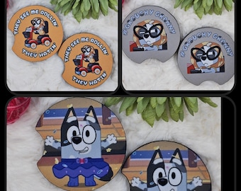 Blue dog and Muffin Neoprene car Coasters