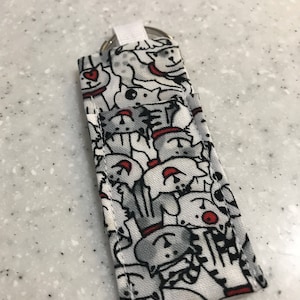 Comic Cats fabric lip balm /chapstick holder keychain. FREE SHIPPING!