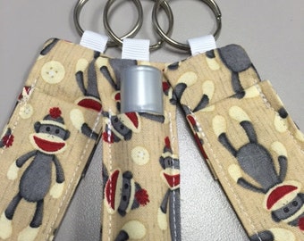 Sock Monkey fabric lip balm /chapstick holder keychain. FREE SHIPPING!