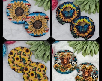 Sunflowers Neoprene Car Coasters