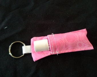 Pink bubbles fabric lip balm /chapstick holder keychain. FREE SHIPPING!