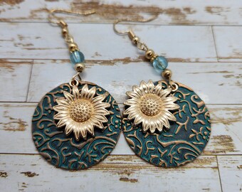 Bohemian vintage sunflower earrings/vintage/dangle earring/dangle/sunflower/spirtual