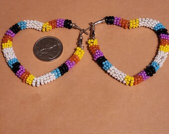 Large heart shaped beaded hoops