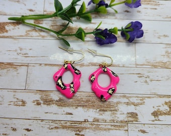 pink leopard print clay earrings