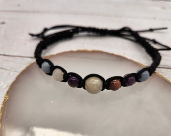 Grief and Loss gemstone adjustable macrame bracelet/gemstone/macrame/grief/sympathy/mourning/nylon cord/beaded/crystals/support