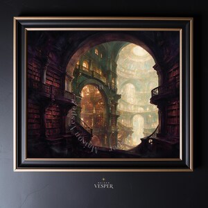 The Library of Infinite Rooms Art Print | Surreal Library Wall Art | Book Lover Decor | Maximalist Statement Art (Digital Download)