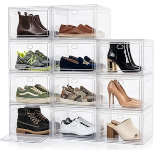Cajas transparentes para guardar zapatos, organizador de zapatos apilable con puerta magnética, vitrina transparente para zapatos, caja de almacenamiento de zapatillas de plástico