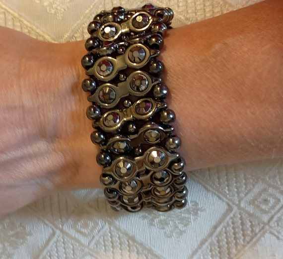 Black rhinestone metal stretch bracelet - image 5
