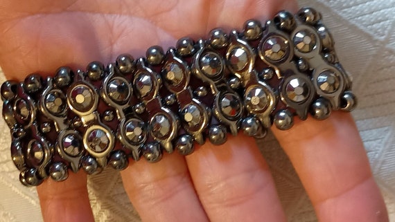 Black rhinestone metal stretch bracelet - image 6