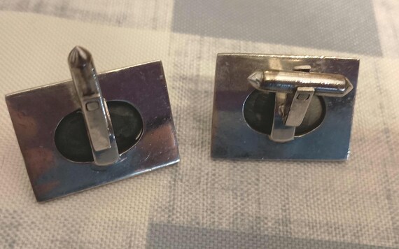 black cabochon silver rectangular cuff links - image 3