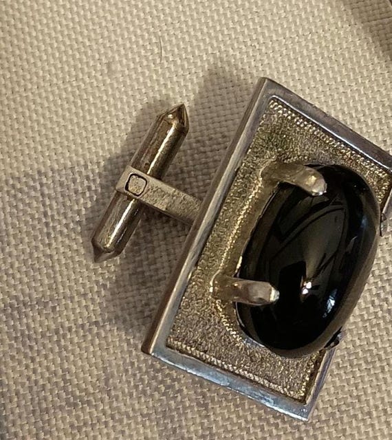 black cabochon silver rectangular cuff links - image 10