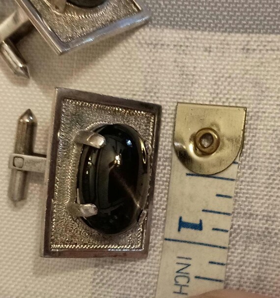 black cabochon silver rectangular cuff links - image 5