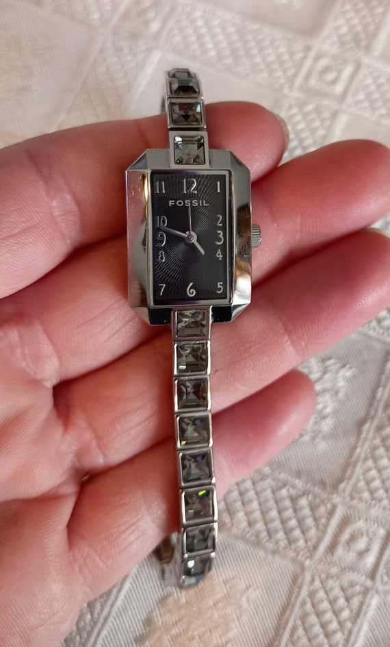 Vintage fossil watch with smoky rhinestones