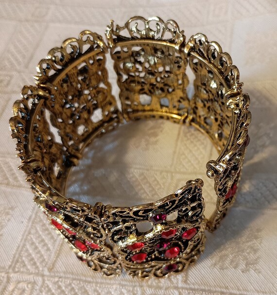 victorian style red beaded lace cuff bracelet - image 3