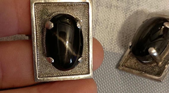 black cabochon silver rectangular cuff links - image 11