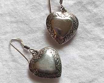 sterling silver etched heart earrings