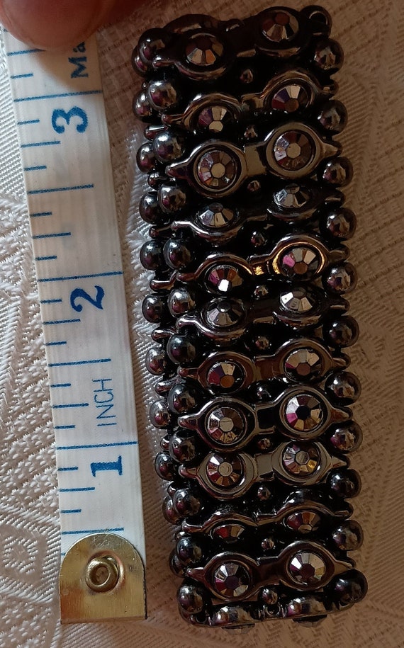 Black rhinestone metal stretch bracelet - image 8