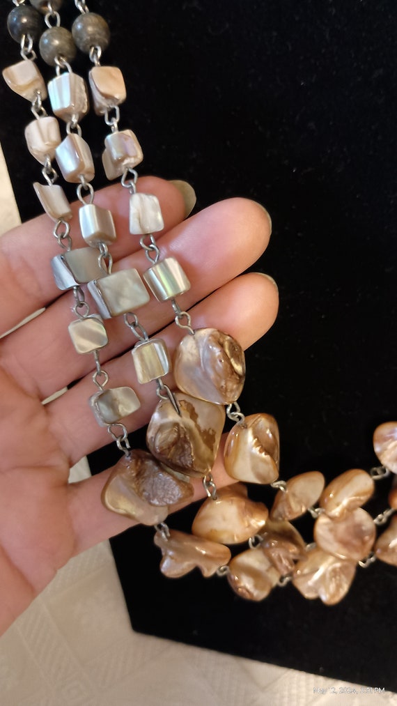 Multi strand cluster shell and beaded necklace - image 3