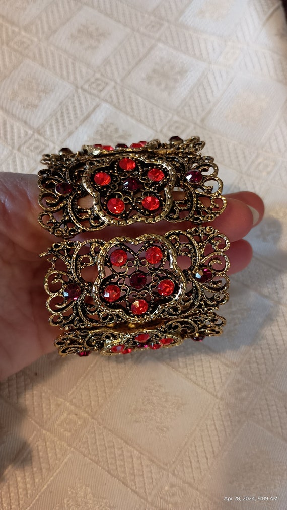 victorian style red beaded lace cuff bracelet - image 6