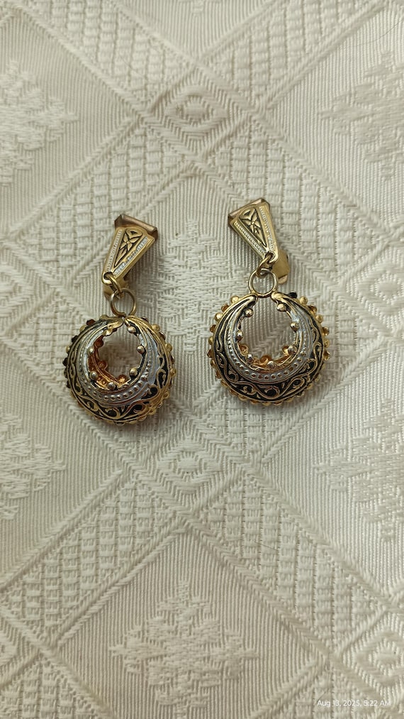 enamel damascene clip on earrings