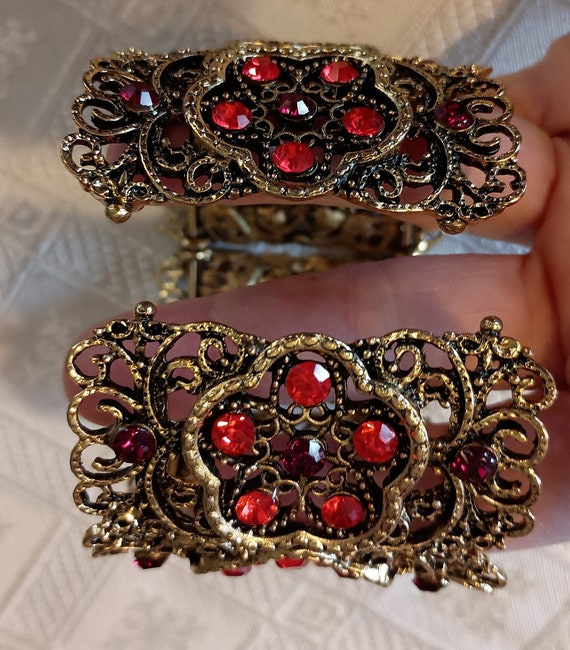 victorian style red beaded lace cuff bracelet - image 8