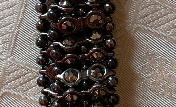 Black rhinestone metal stretch bracelet - image 3