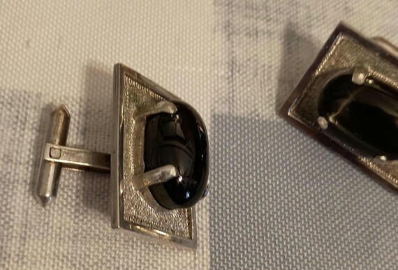 black cabochon silver rectangular cuff links - image 12