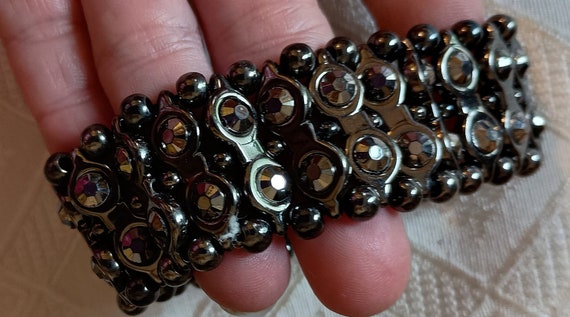 Black rhinestone metal stretch bracelet - image 4
