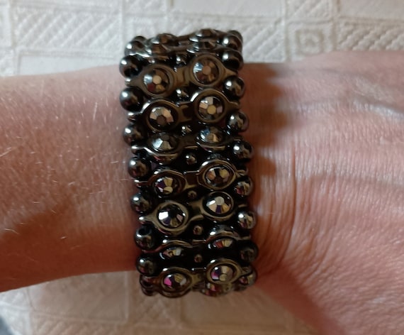 Black rhinestone metal stretch bracelet - image 1