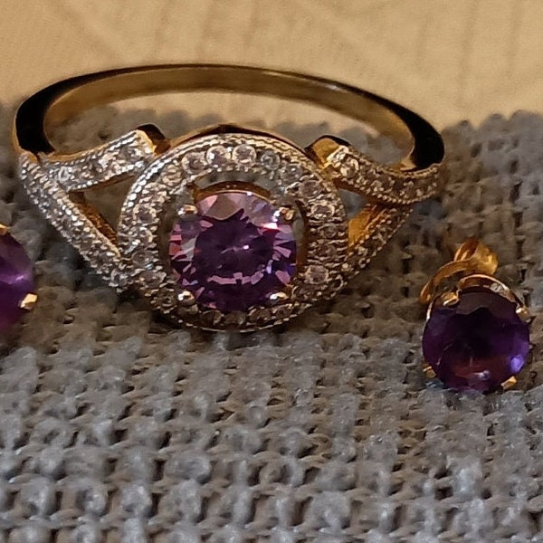 Purple stone earrings and ring (size 9.5)