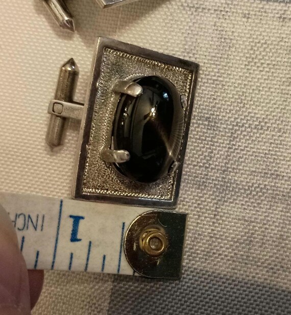 black cabochon silver rectangular cuff links - image 6