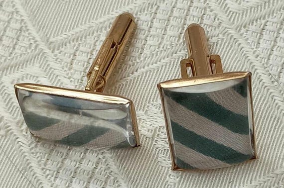 Rectangular stripped domed cuff links - image 3
