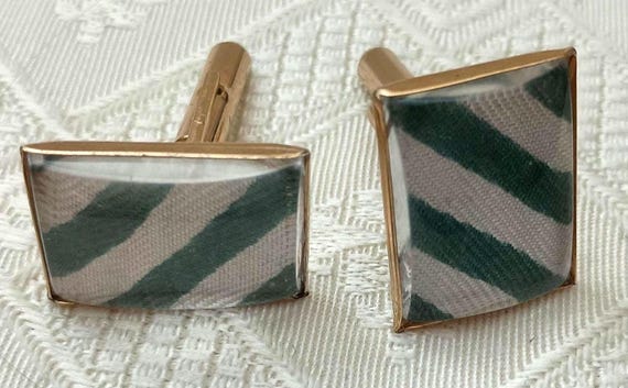 Rectangular stripped domed cuff links - image 1