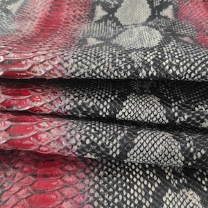 Red Python Print Calf Leather Hide – Italian Genuine Leather for Bags & Crafts, 1.2-1.3mm